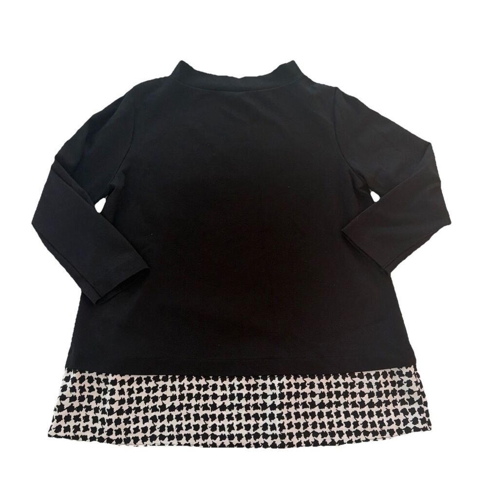 Ann Taylor Black Blouse Gingham Pullover Mock Neck Women Size small Classic Prep